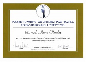 dyplom polskiego towarzystwa rekonstrukcyjnego dla dr olender